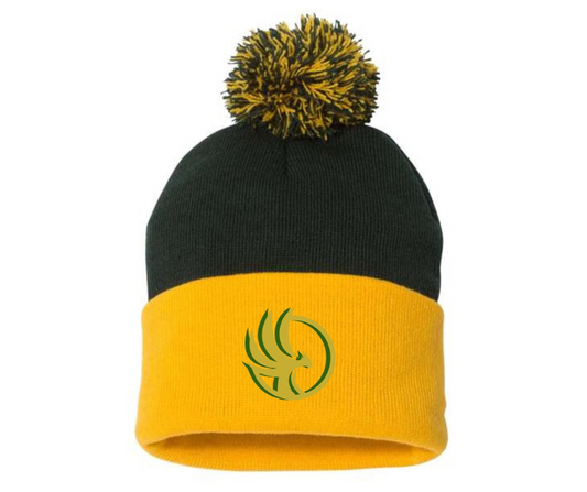GRIT Sportsman SP15 – Forest Green & Gold Pom-Pom Beanie